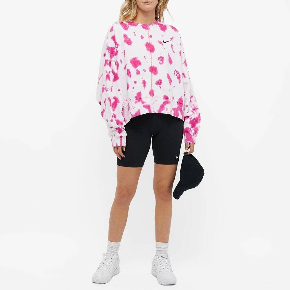 Nike $110 Women's Sportswear Oversized Fleece White Pink Tie-Dye Crew Sweatshirt